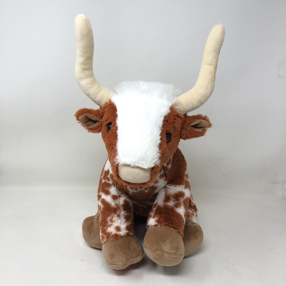 Build A Bear Highland Cow Plush Brown White Spotted Longhorn Bull with Sound